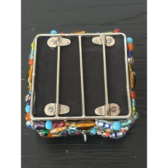 Handcrafted Glass Beaded Trinket Box Multicolored Glass Beads Hinged Lid BOHO - Picture 6 of 9